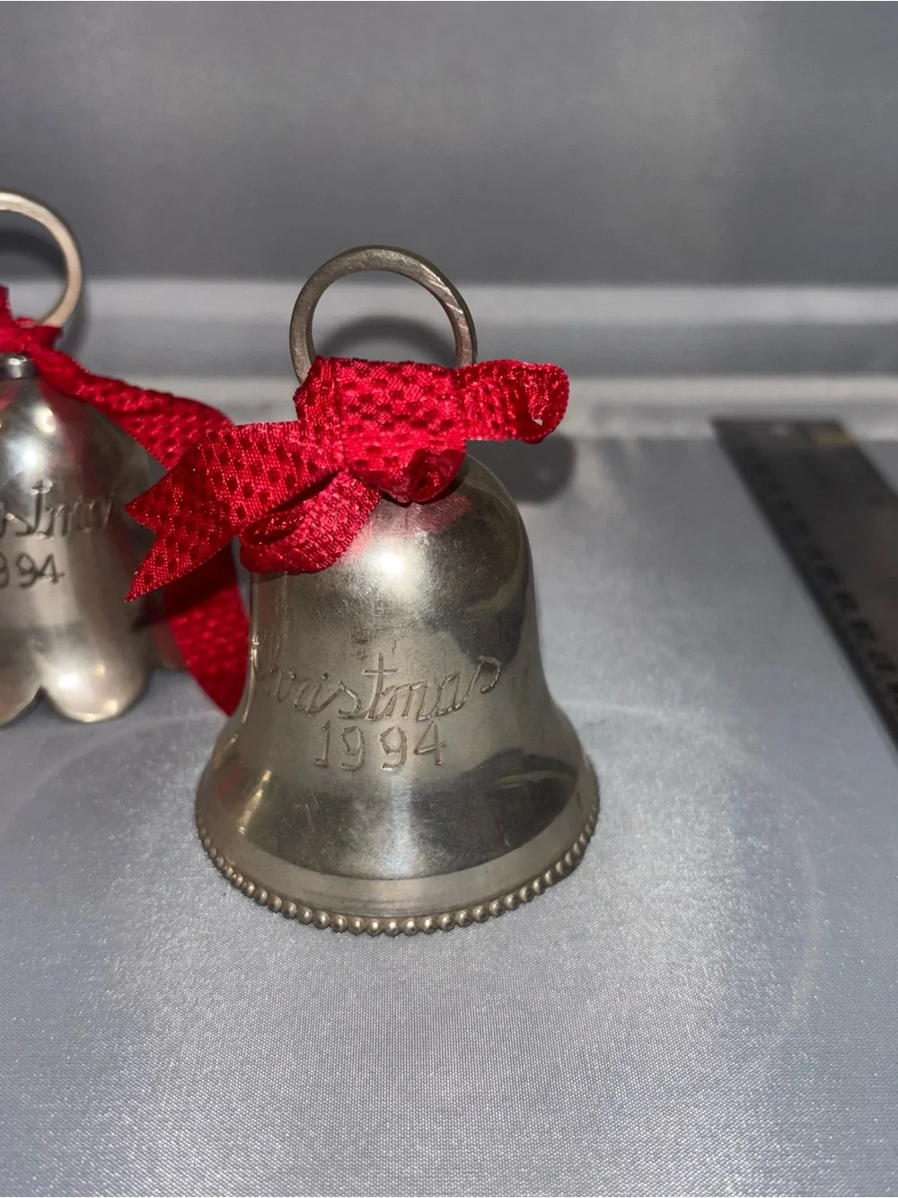 Silver Christmas Bell Ornaments handmade India (1994) - Set of 3 silver plated